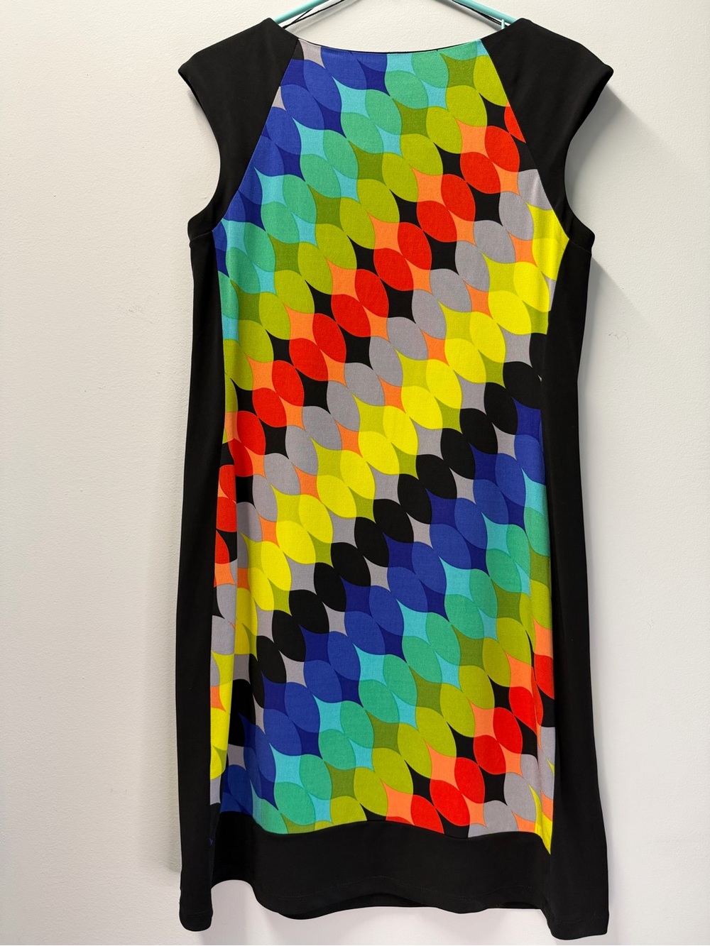 London Times Black Dress with Multicolor Geo Panel Size 8 - Picture 2 of 7